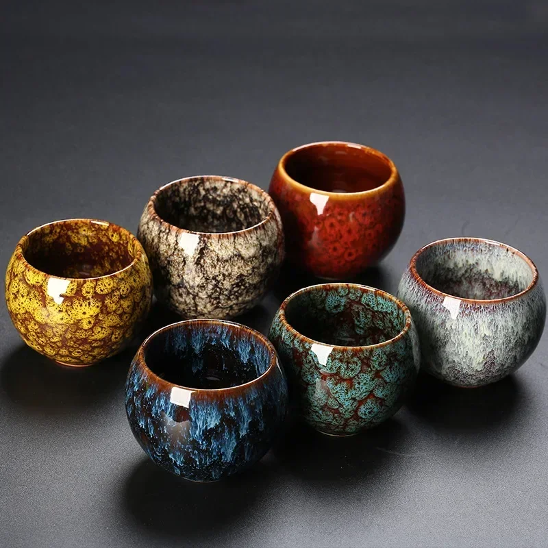 Temmoku Glaze Kung Fu Tea Cups Ceramic Fambe Master Single Cup Standing Sub Jianzhan Glaze Change Dragon Egg 120ml Cup