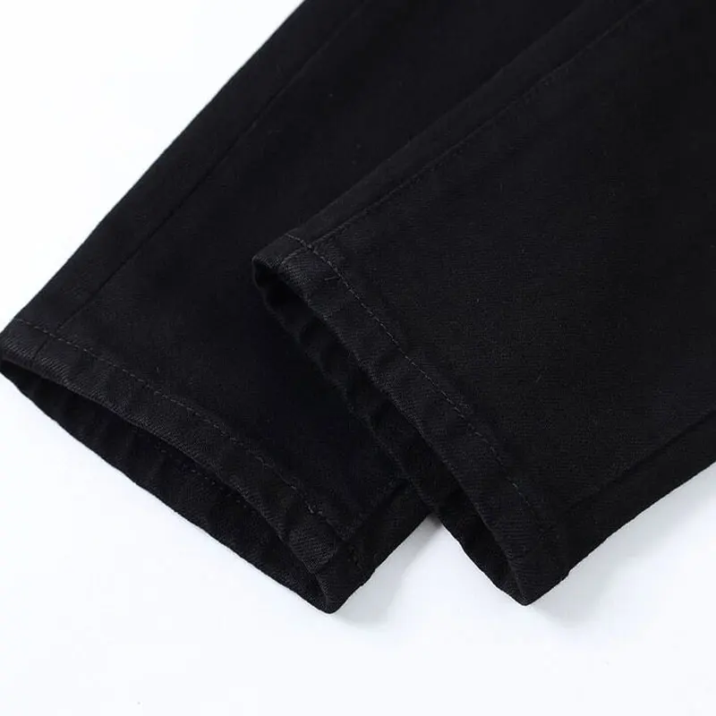 High Street Fashion Men Jeans Black Stretch Skinny Fit Ripped Jeans Men Punk Trousers Rivet Patch Designer Hip Hop Brand Pants