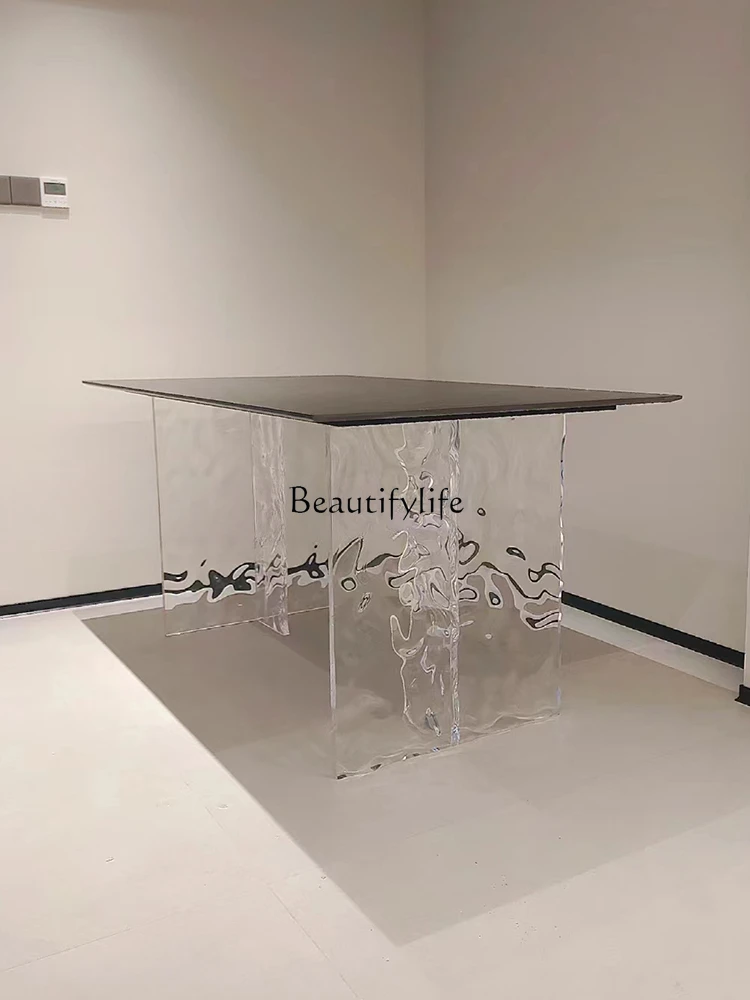 Acrylic Suspension Dining Table Stone Plate Light Luxury Modern Cream Style Rectangular Table