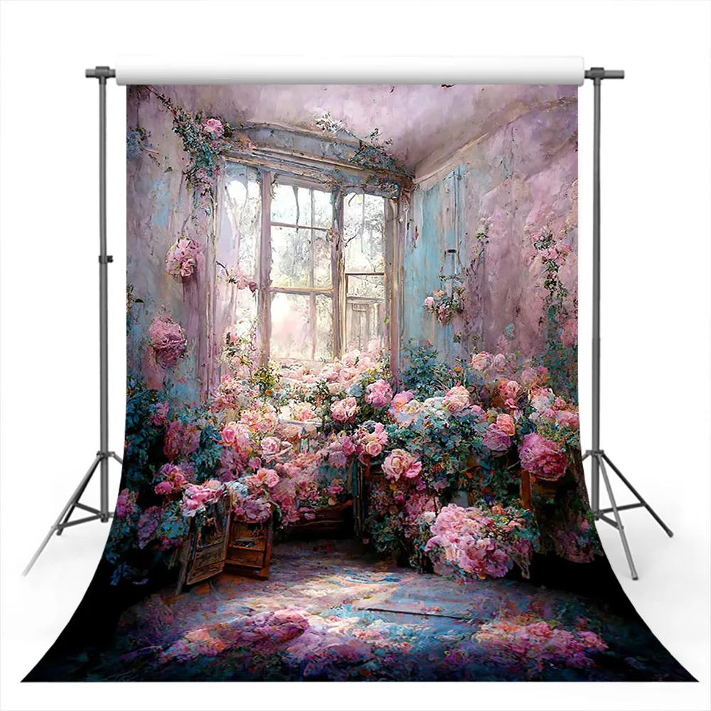 

Mehofond Flower Room Spring Photography Background Portrait Photo Props Indoor Window Oil Painting Backdrop Photozone Home Decor