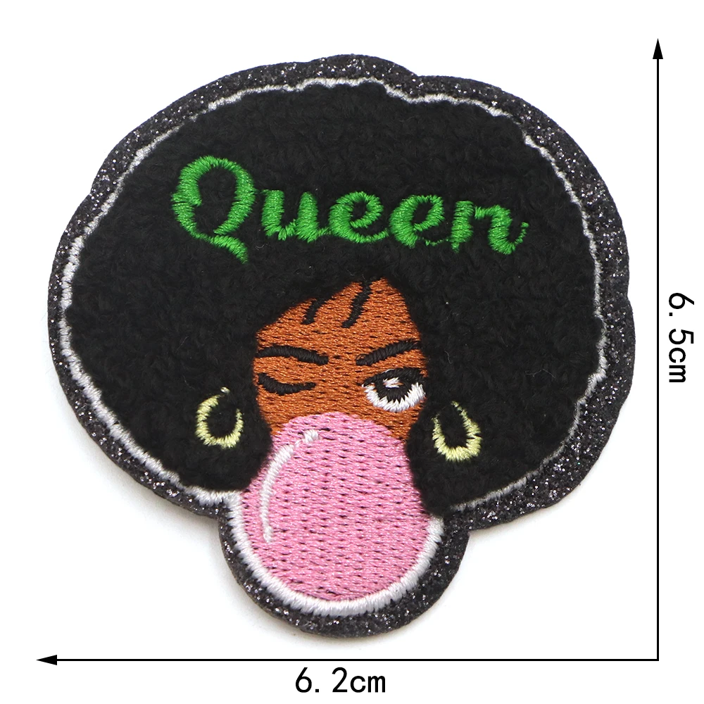 1PC Black Girl Patches zum Aufbügeln für Kleidung, Afro-Mädchen, bestickte Patches zum Aufnähen, Applikation für Kleidung, Rucksäcke – Detail 10