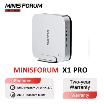 MINISFORUM AI X1 Pro Mini PC AMD Ryzen AI 9 HX 370 DDR5 96GB 2TB WiFi 7 Copilota AI 135W Adattatore Dual 2.5G LAN Ufficio PC Gaming