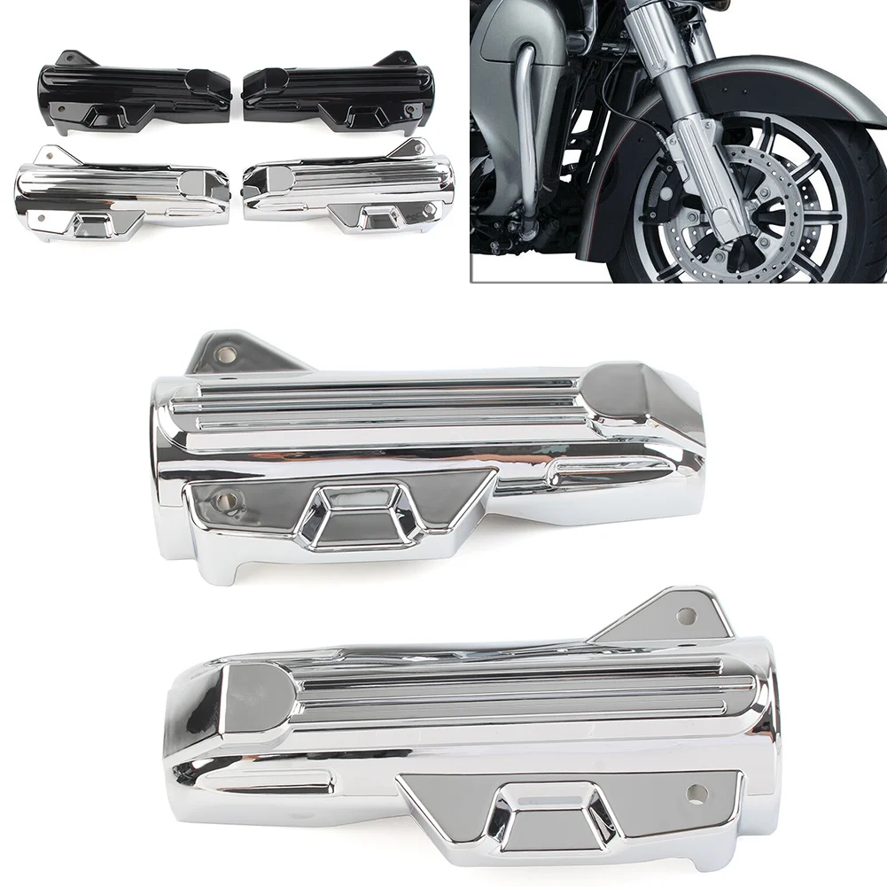 

Глянцевые черные/Хромированные крышки для нижней вилки мотоцикла, подходят для Harley Electra Street Road Glide King FLHR FLTRX FLHX 2014-2022