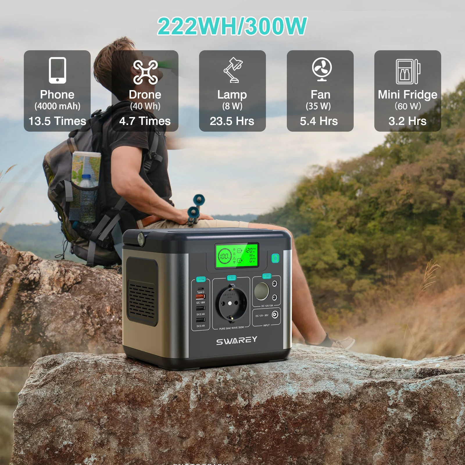 SWAREY S160 300W(peak 600W) Portable Power Station 222Wh Solar Generator Powerstation Chargers Backup Emergency Power Supply 2