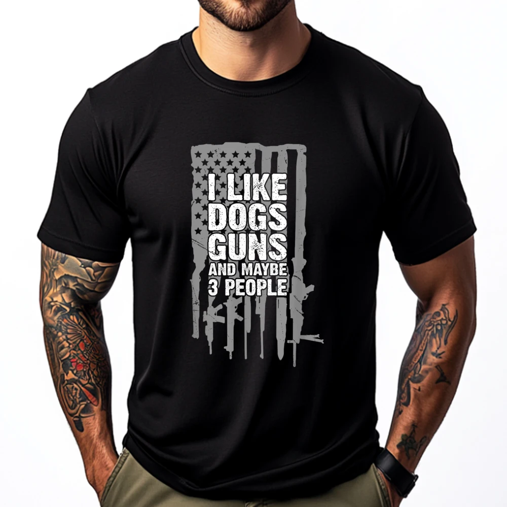 Hip Hop Woman T Shirts O-Neck Short Sleeve 100% Cotton Fabric I Like Dogs Guns And Tops & Tees Summer T Shirt  I Like Dogs Guns And Maybe 3 People_B6552