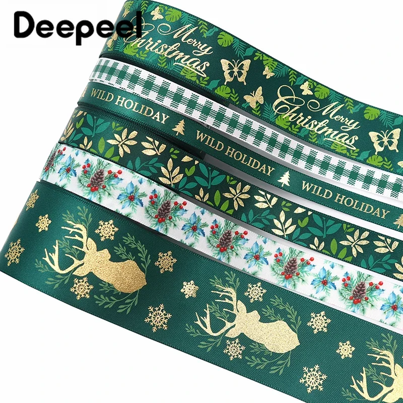 

10Yards Deepeel 10/16/25/38mm Green Christmas Ribbons Printed Polyester Decoration Tree Lace Handmade Design DIY Gift Packaging
