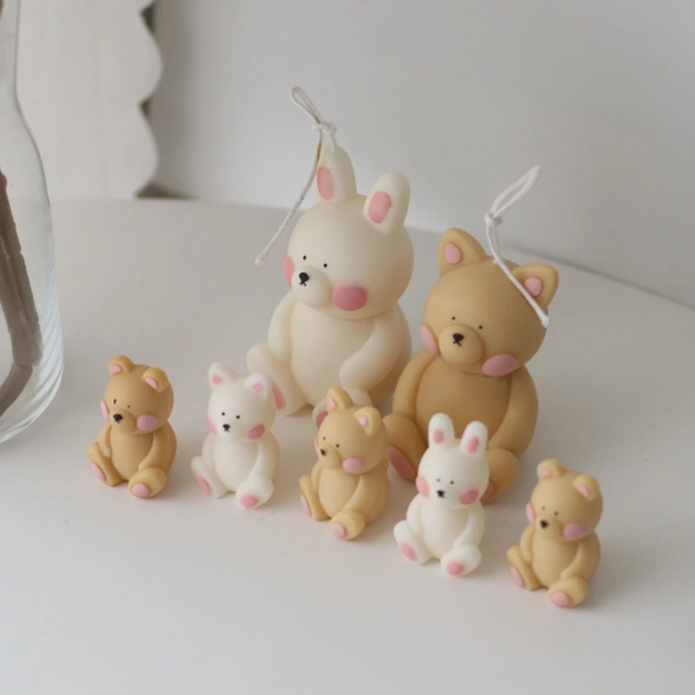 Easter Rabbit Scented Candle Silicone Mold Cute Bunny Bear Cat DIY Fondant Cake Handmade Soap Plaster Epoxy Aroma Molds | Дом и сад