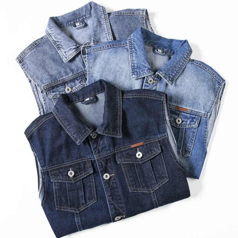 Denim Vest for men Sleeveless Turn Down Collar Classic Denim Jackets Extra Large Casual Motorcycle Vests Clothes