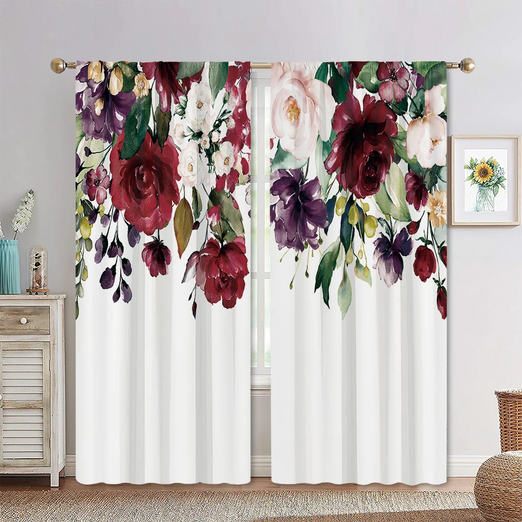Modern Minimalist Wind Floral Curtains, Green Leaf Curtains,  Light Luxury Style, Home Living Room, Bedroom, Balcony Decor, 3D 2
