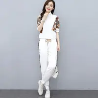 Grand survêtement pour femmes, costume d'été, vêtements de loisirs, grande taille, haut court et pantalon crayon, 2 ensembles deux pièces pour femmes, nouvelle collection 5
