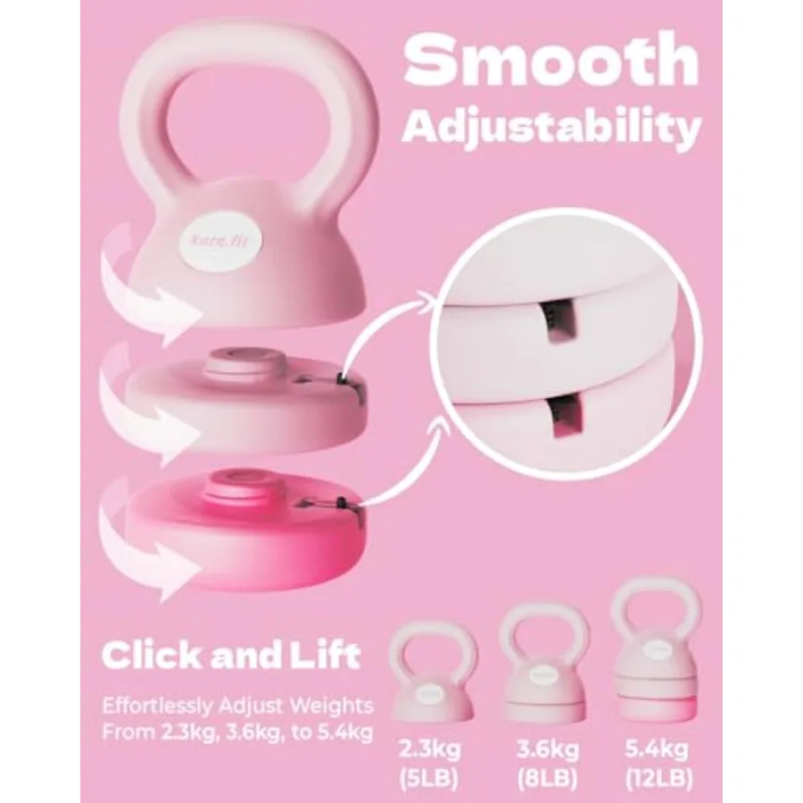 Pink Kettlebell 5-12lb & Gray Weights Set 1lb Bundle | Home Gym
