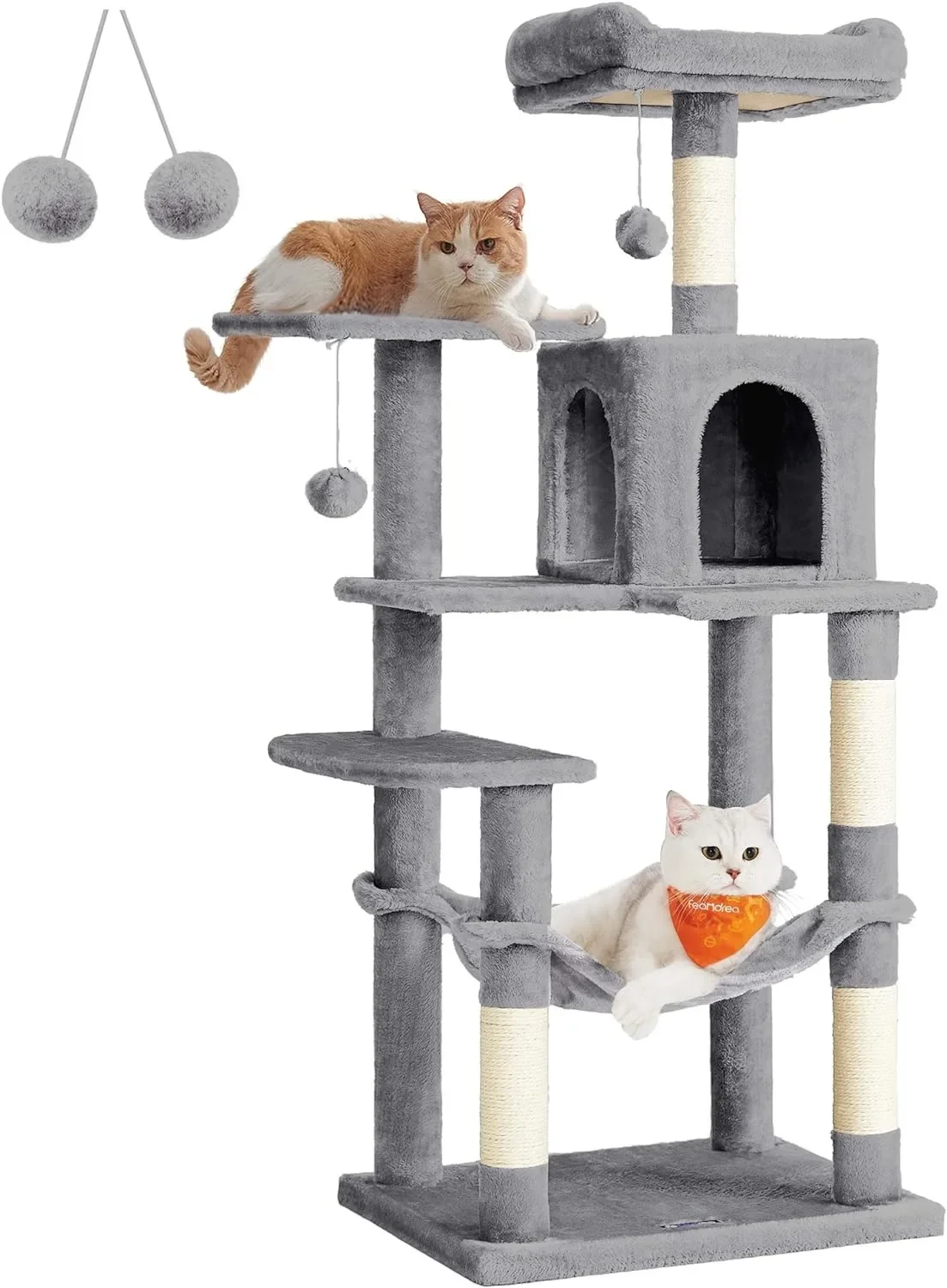 

Cat Tree, 56.3-Inch CaTower for Indoor Cats, Multi-Level Cat Condo with 4 Scratching Posts, 2 Perches, Hammock, Cave, Light Gray