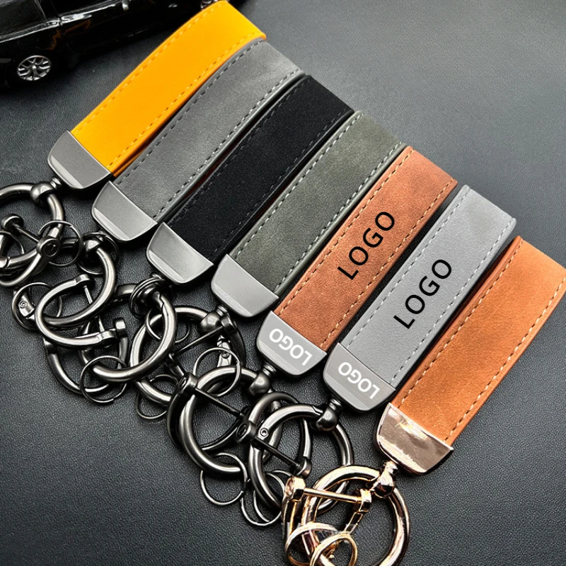 Customized Crazy Horse Leather Car Logo Key Chain Ring Laser Engrave Microfiber Keychain Retro Vintage Personalized Keyring Gift frosted cowhide customized laser engrave ring leather keychain retro vintage car logo key chain strap keyring for men and women