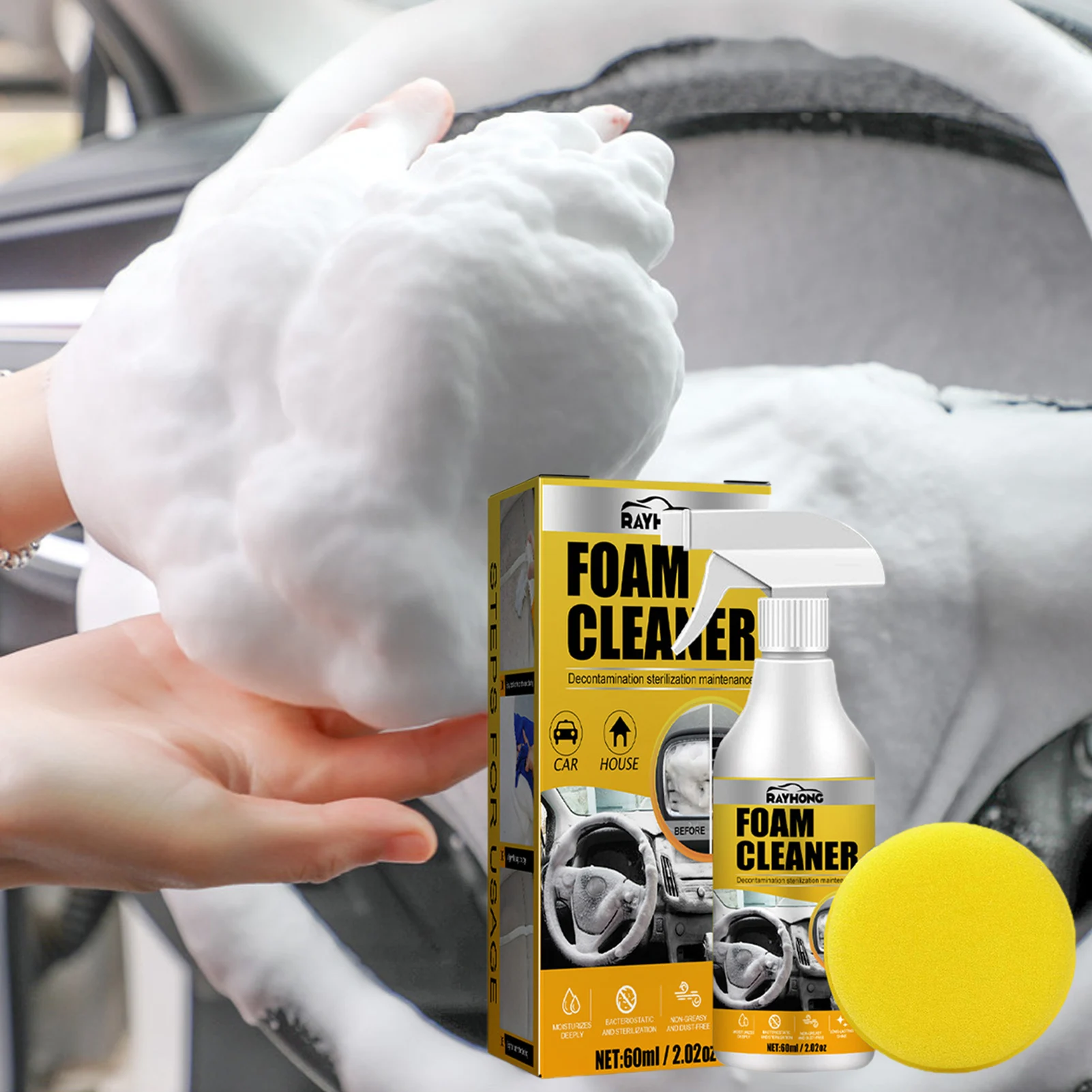 

Car Leather Foam Cleaner Multipurpose Foam Cleaner Spray 60ml Foam Cleaner For Car Stain Leather Decontamination Heavy Duty