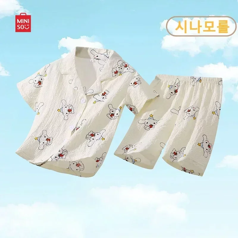 어린이 잠옷 세트, 애니메이션 시나모롤 포차코 헬로 키티, 어린이 가디건, 반팔 잠옷, 소녀 소년 홈웨어, 여름