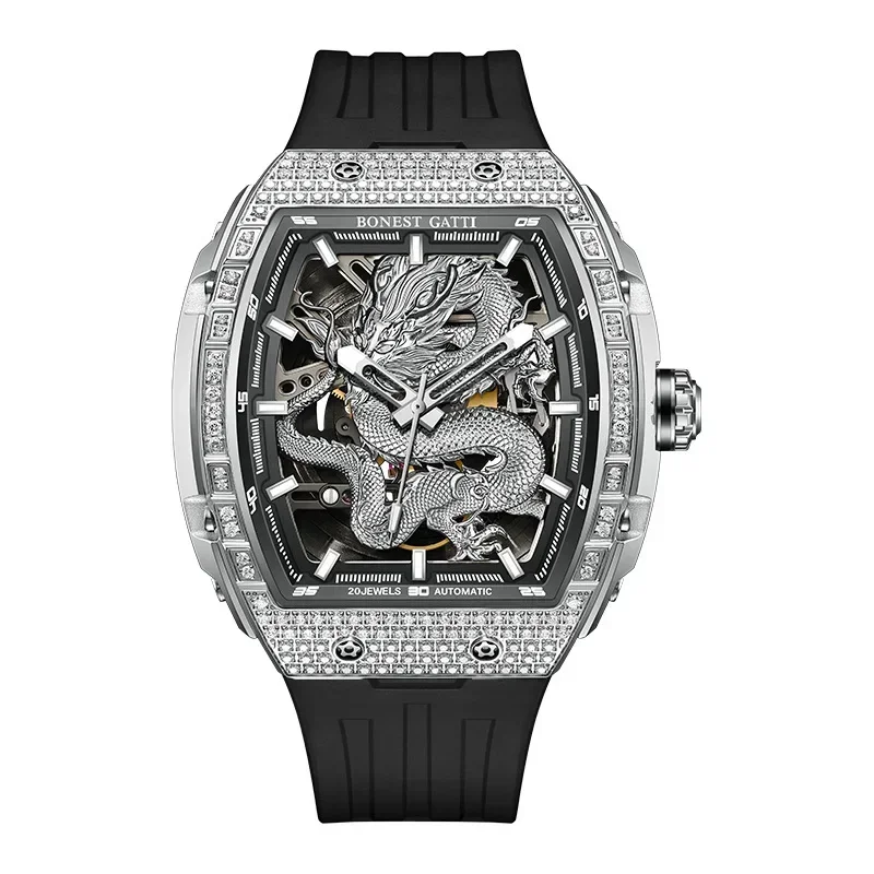 BONEST GATTI watch men's personalized dragon watch relief inlaid diamond temperament fashion mechanical