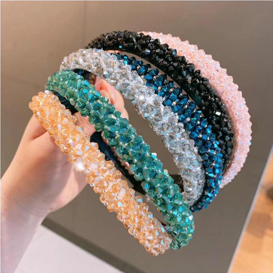 Rhinestone Luxury Hair Hoops For Women Crystal Shiny Headbands Girls Korean Hair Accessories Bezel Hair Bands Fashion Hoops Band