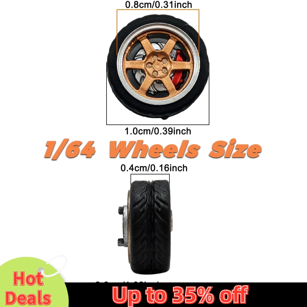 High-Quality 1/64 Scale Model Car Wheels with Rubber Tire and Metal Rims