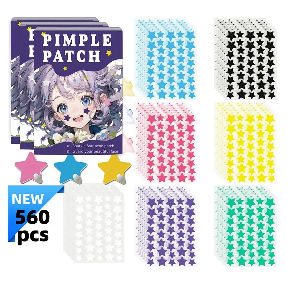 560pcs Colorful Star Acne Patch Pimple Removal Sticker Light Breathable Facial Skin Care Beauty Makeup