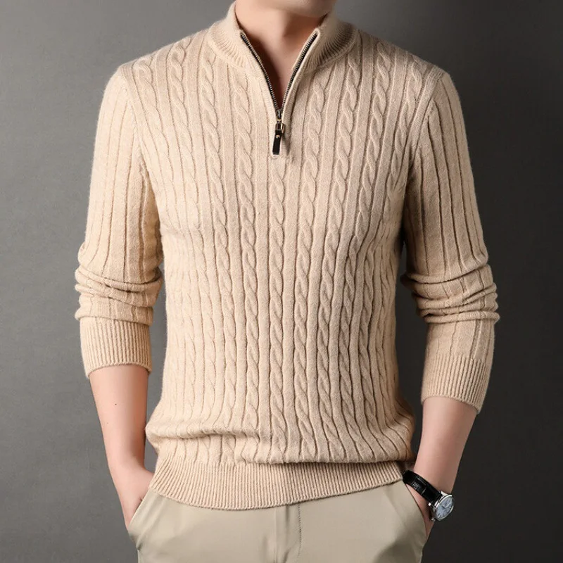 Men's Casual Thick Winter Warm Plaid Pattern Flat Knitted O-Neck Pullover main image 0