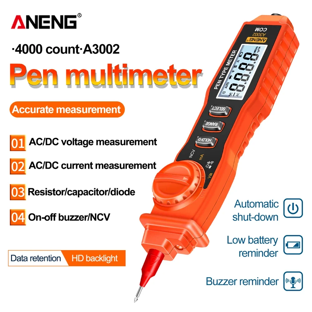 ANENG A3002 Digital Multimeter Pen Type 4000 Counts AC/DC Voltage Resistance Diode Continuity Non Contact Tester Tool thc pen digital multimeter multimeter tester