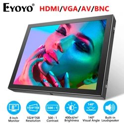 EYOYO 8 Inch Mini Monitor 1024X768 Resolution TFT LCD Screen Display With HDMI/VGA/USB/AV Video Input For PC DVD DVR CCD Camera