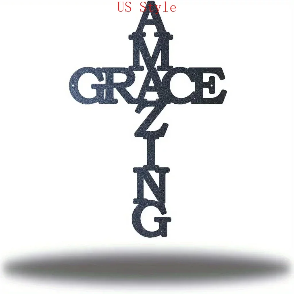 

1pc Amazing Grace Cross Christian Metal Art Steel Home Decor Modern Fashion Wall Hanging Decoration Home Office Restaurante Gard