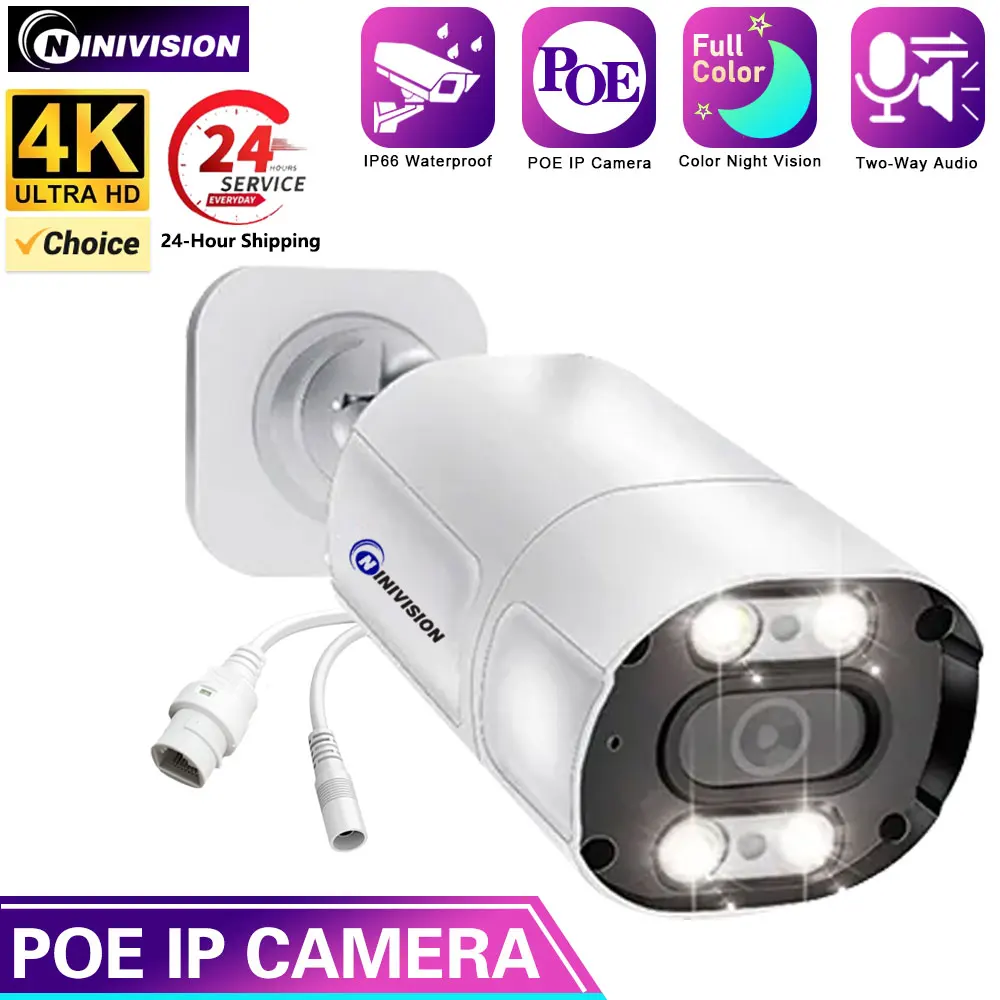 4K 8MP POE IP Security Camera Outdoor Color Night Vision Meatl CCTV Bullet Camera Video Video Surveillance Two Way Audio 5MP