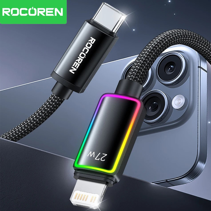 Rocoren PD 27W USB C Lighting Data Cable for iPhone 14 13 12 11 Pro Max Fast Charging 2.4A USB2.0 Data Cord for iPad Pro Wire