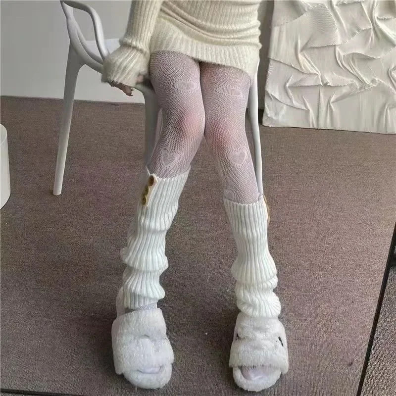 Cute Pantyhose Love Flower Mesh Kawaii Japanese Girls Lolita Ins Stockings Cute White Pantyhose Spring Summer Ultra-thin Transparent Hosiery