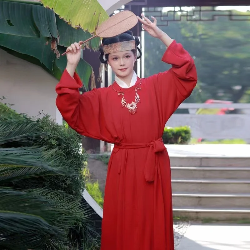 Ancient Chinese Tang Dynasty Hanfu Men Women Autumn Winter Round Collar Robe Costume Vintage Couples Tea Incense Art Costume