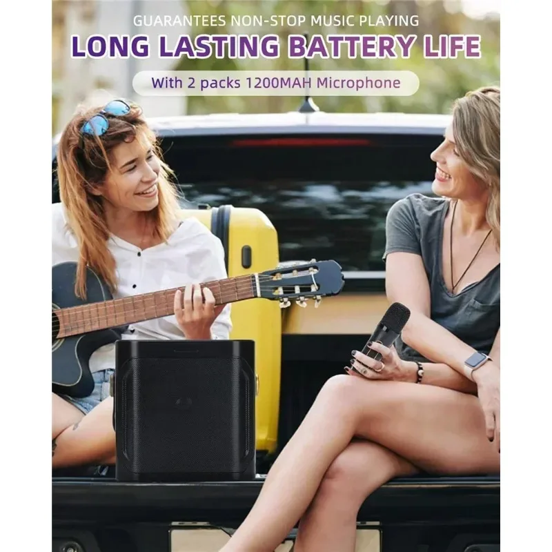 High Power Karaoke Bluetooth Speaker Portable 360 Stereo Surround Wireless Subwoofer with 2 Microphone Boombox Child Home Gift