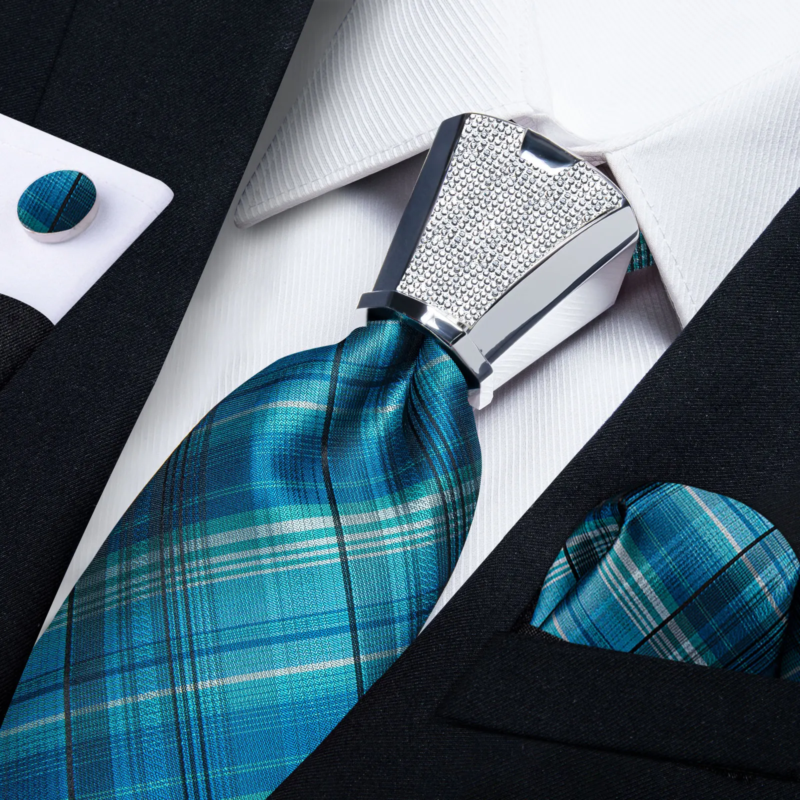 

Модный сине-голубой клетчатый полосатый галстук на шею, 8 см дизайнерский шелковый галстук с пластиковой пряжкой, свадебные аксессуары, подарок для мужчин