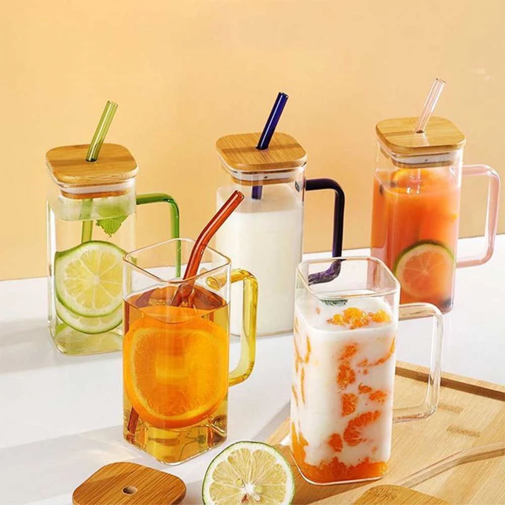 1000ml Cute Glass Cups Aesthetic With Lid And Straw For Cold Hot Coffee Mug  Big Glasses Cup For Drinks Water Tea Milk Juice Beer