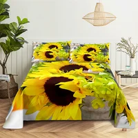 Sunflower Queen Sheet Set Gorgeous Girl, Lovers Room Bedding Set Bed Sheets and Pillowcases Bedding Flat Sheet Bed Sheet Set 4