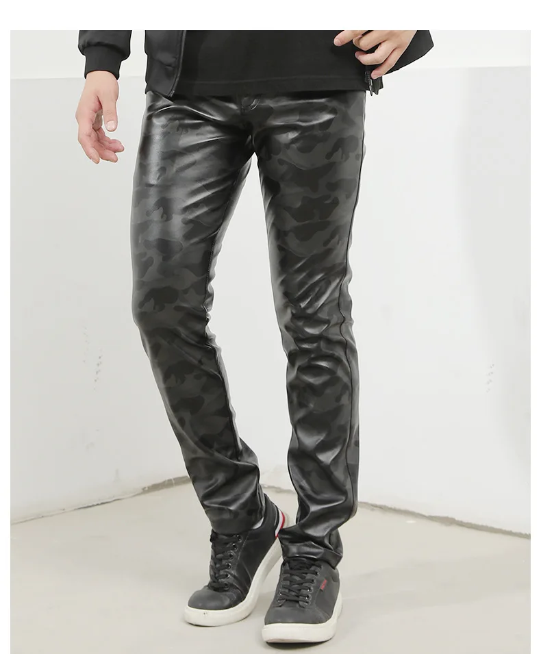 Description Picture 3 of itemMen's Leather Pants Straight Fit Elastic PU Leather Trousers Motorcycle Pants