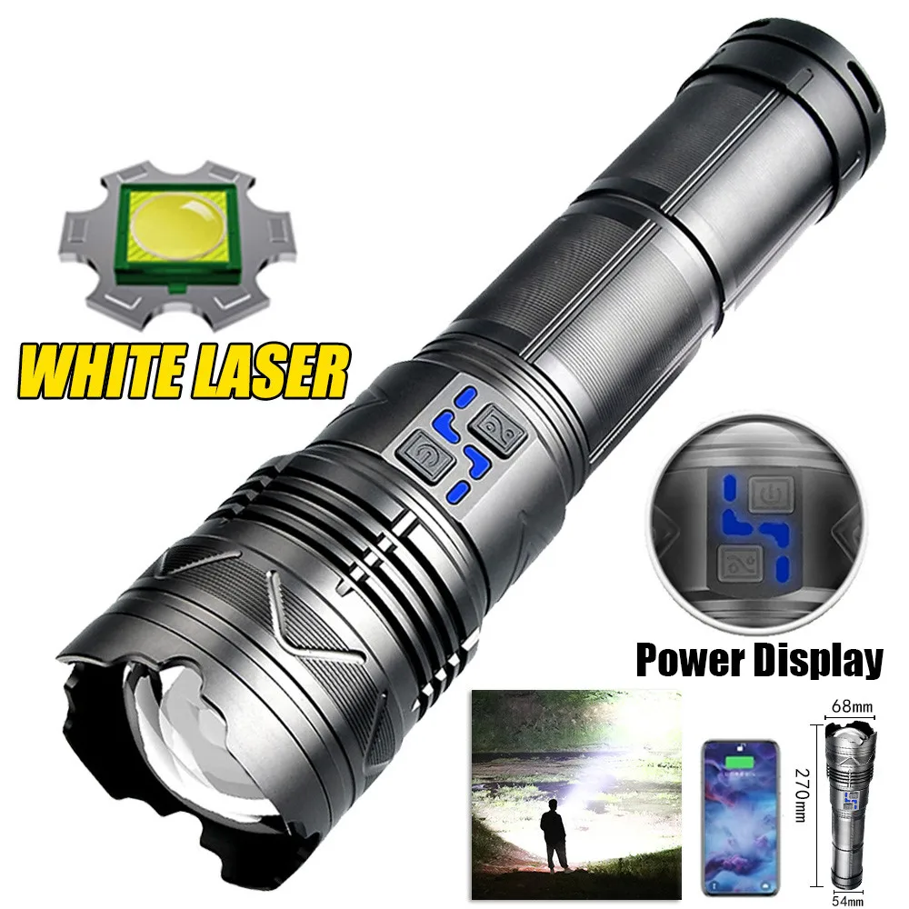 Strong Light Flashlight Bright LED Laser Flashlight Type-C USB Can Charge 24000mAh/11200mAh Torch Light 100W Zoom