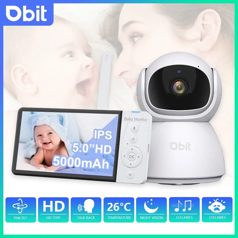   DBIT 베이비 모니터 어린이 보안 보호 카메라, 5 인치 IPS 스크린, 5000mAh 배터리, 야간 투시경, 양방향 오디오 비디오, 어린이 카메라 