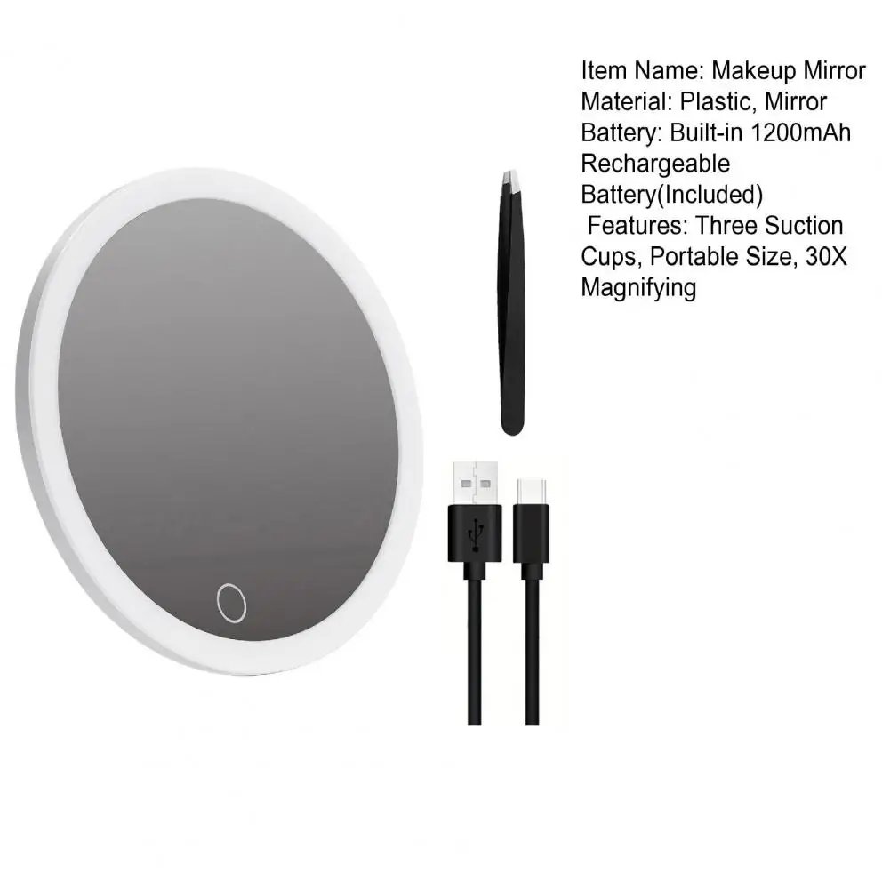 10CM 30X Magnifying Mirror With Tweezers Travel LED Makeup Mirror 3 Suction Cups Rechargeable Dimmable Magnified Vanity Mirror 5