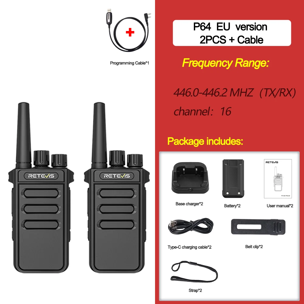 Retevis P64 Digital Two-Way Radio, Walkie-Talkie, Long Range Compatible Repeater, Group Calls, VOX, Security, Commercial Radio For Hotel (Pack Of 2
