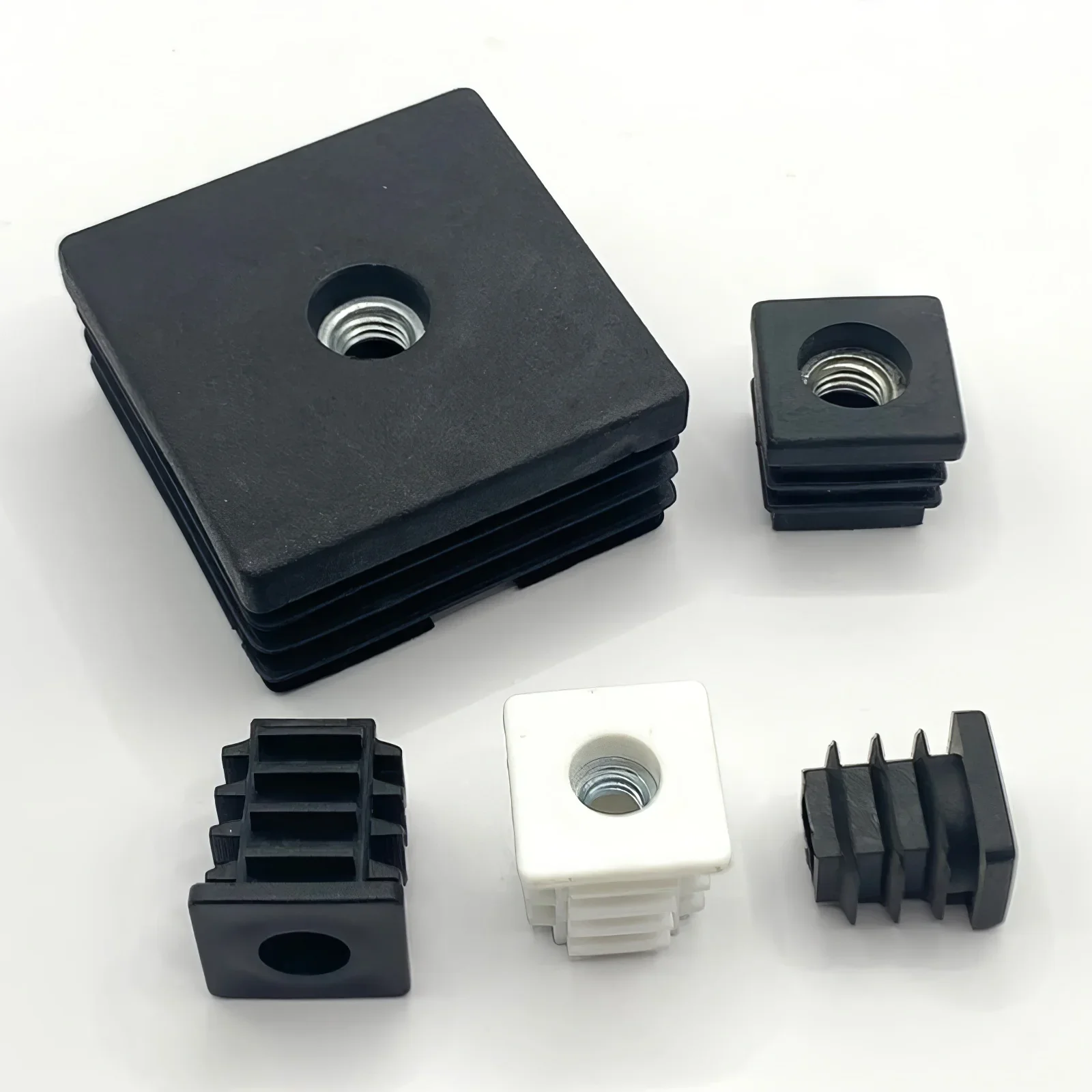 Pipe End Cap 10/5pcs Black/white Square Pipe Plugs Nut Hole Blanking End Inserts Caps Pipe Cover M5 M6 M8 Furniture Leg Feet Tube Plug