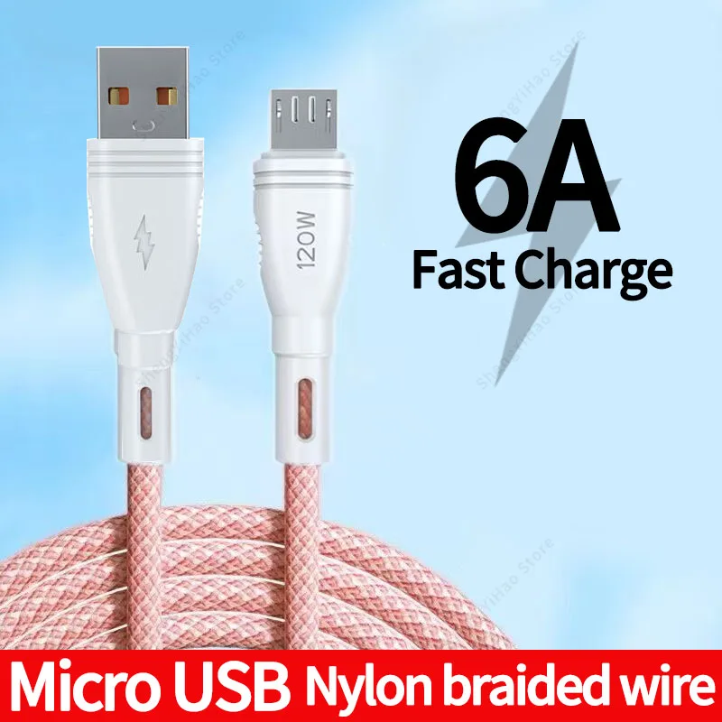 

6A Micro USB Cable Fast Charging Wire for Xiaomi Redmi 7 Note 5 Android Mobile Phone Data Cord Nylon Braid 0.25M 1M 2M