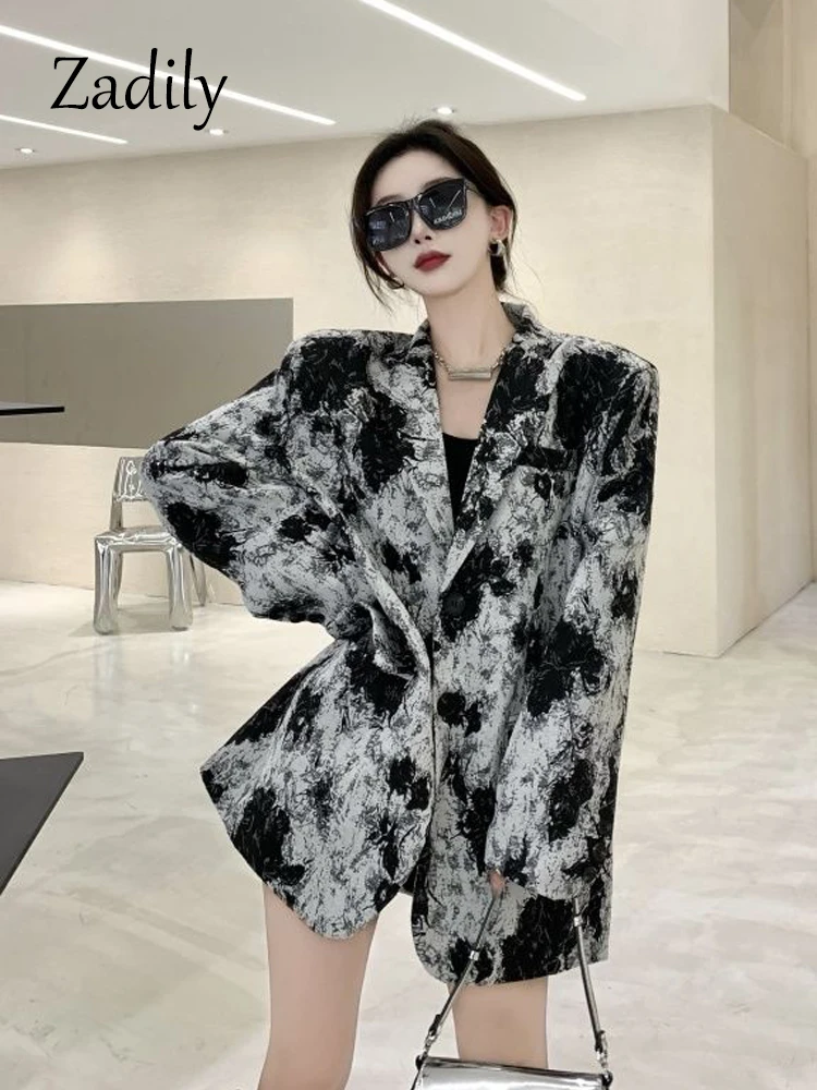 

Zadily 2023 Spring New In Streetwear Tie Dye Women Long Blazer Korea Style Full Sleeve Ladies Suit Winter Party Female Blazers