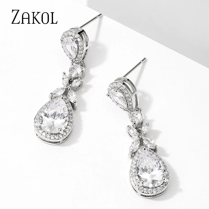 Pearl Cubic Zirconia Earrings,Drop Dangle Suds For Bride & Bridesmaids