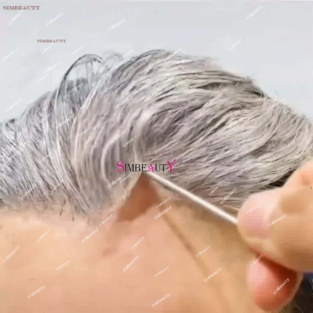 Natural Hairline 1B65 1B80 Grey Black Brown Super Durable Thin Full Skin Pu Men Toupee Human Hair Microskin Male Wigs Prosthesis