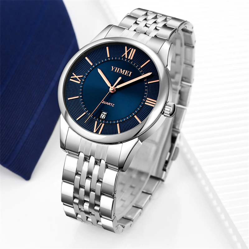 YHMEI Top Brand Watch Men Stainless Steel Business Date Clock Waterproof Luminous Watches Mens Luxury Sport Quartz Wrist |