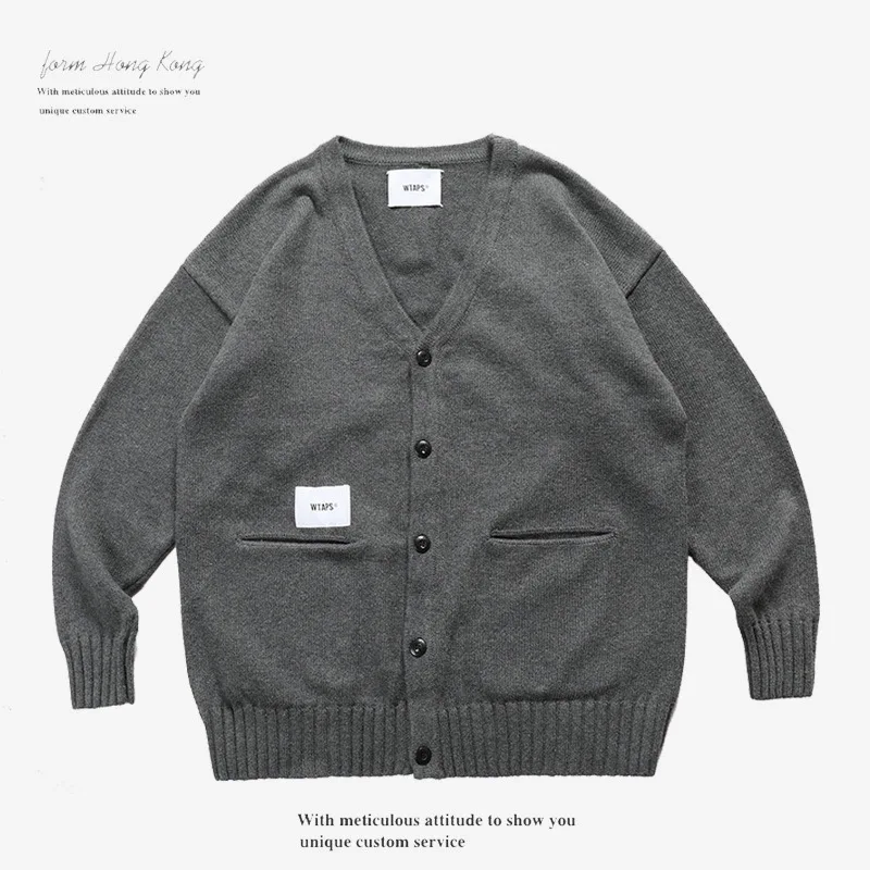WTAPS 남성용 가을 겨울 스웨터 가디건, 일본 하라주쿠 스타일, 루즈 캐주얼 니트 카디건, 스웨터 재킷, 트렌드 브랜드