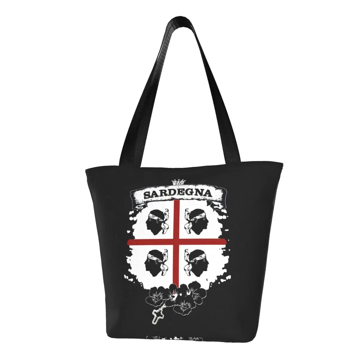 

Custom Sardinia Flag Four Moors Shopping Canvas Bags Women Washable Groceries Italy Sardegna Coat of Arms Shopper Tote Bags