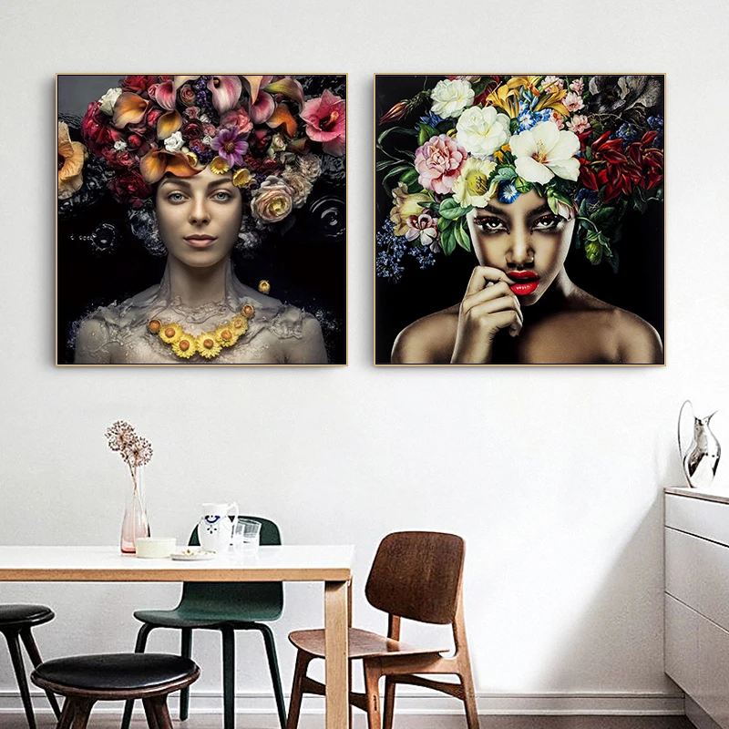 AbstractBeautifulWomanWearingFlowersPostersandPrintsCanvas