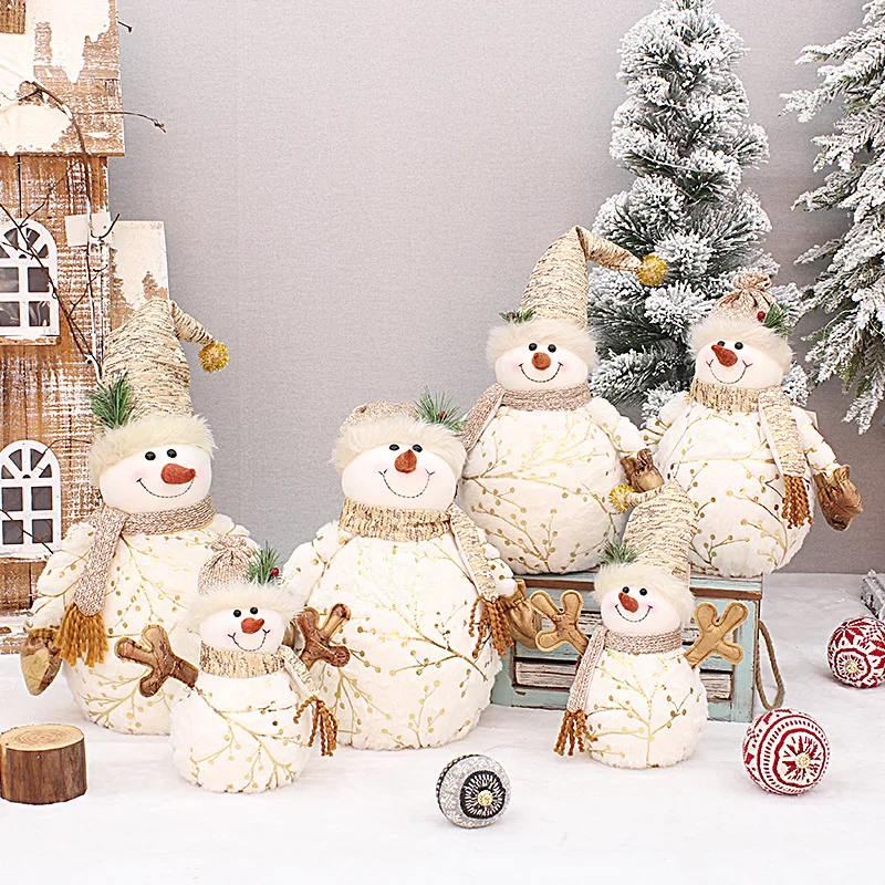 

60/50/26cm Christmas Decoration for Home Short Plush Printe Snowman Doll for Shopping Mall Hotel Window Christmas Tree Ornament